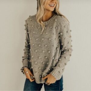 Cozy Gray Pom-Pom Sweater